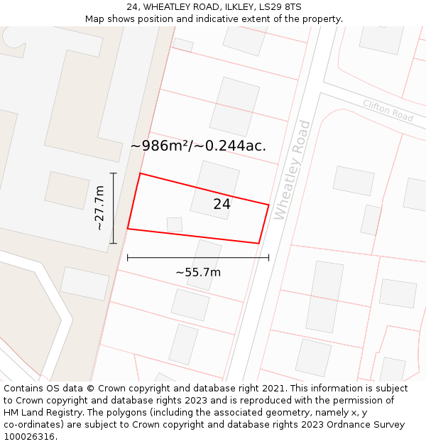 24, WHEATLEY ROAD, ILKLEY, LS29 8TS: Plot and title map