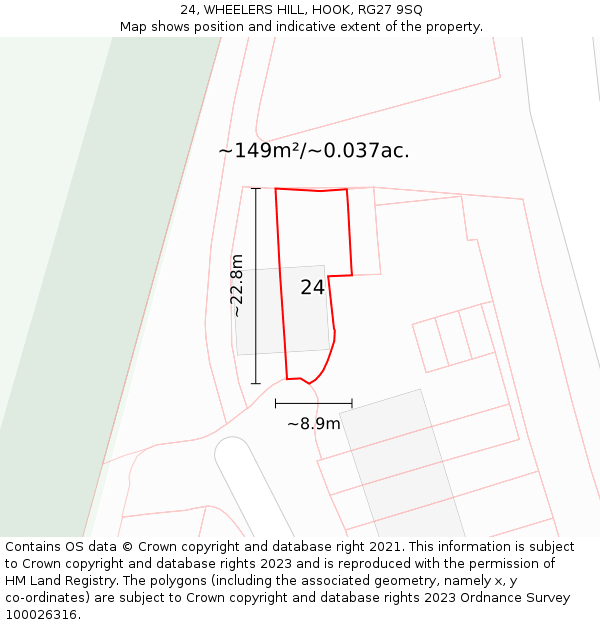24, WHEELERS HILL, HOOK, RG27 9SQ: Plot and title map