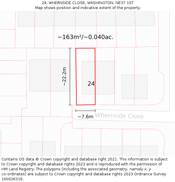 24, WHERNSIDE CLOSE, WASHINGTON, NE37 1ST: Plot and title map
