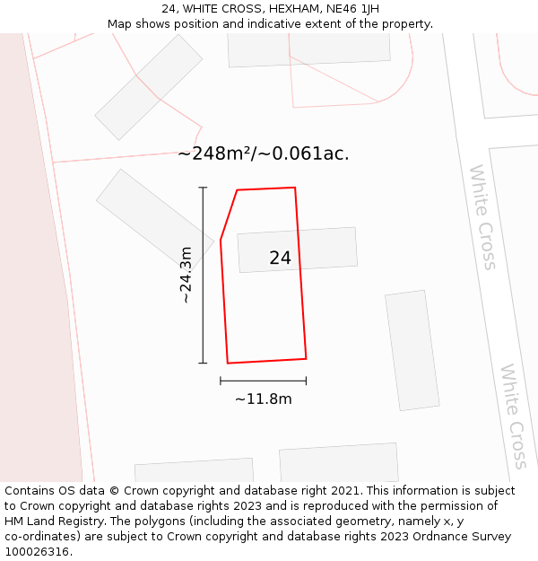 24, WHITE CROSS, HEXHAM, NE46 1JH: Plot and title map