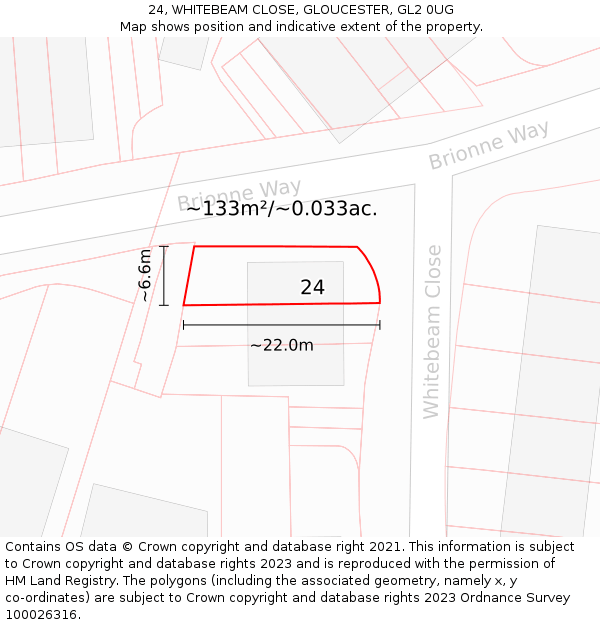 24, WHITEBEAM CLOSE, GLOUCESTER, GL2 0UG: Plot and title map