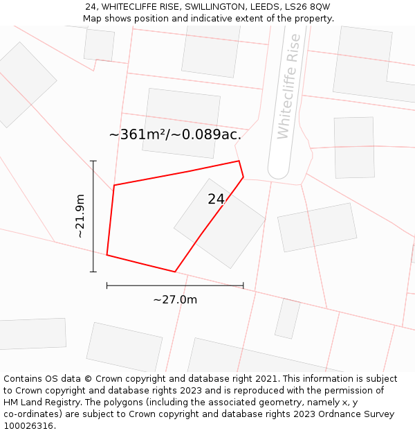 24, WHITECLIFFE RISE, SWILLINGTON, LEEDS, LS26 8QW: Plot and title map