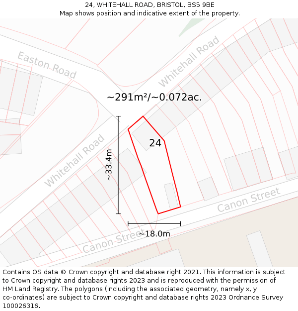24, WHITEHALL ROAD, BRISTOL, BS5 9BE: Plot and title map