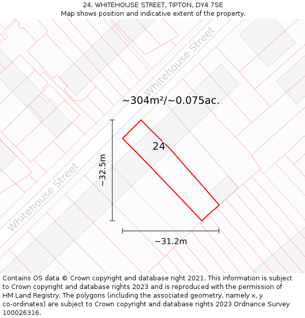 24, WHITEHOUSE STREET, TIPTON, DY4 7SE: Plot and title map