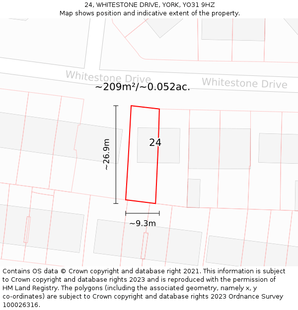 24, WHITESTONE DRIVE, YORK, YO31 9HZ: Plot and title map