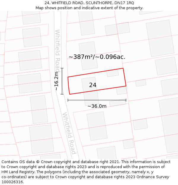 24, WHITFIELD ROAD, SCUNTHORPE, DN17 1RQ: Plot and title map