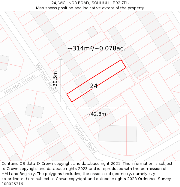 24, WICHNOR ROAD, SOLIHULL, B92 7PU: Plot and title map