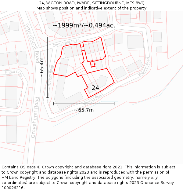 24, WIGEON ROAD, IWADE, SITTINGBOURNE, ME9 8WQ: Plot and title map