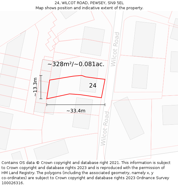24, WILCOT ROAD, PEWSEY, SN9 5EL: Plot and title map