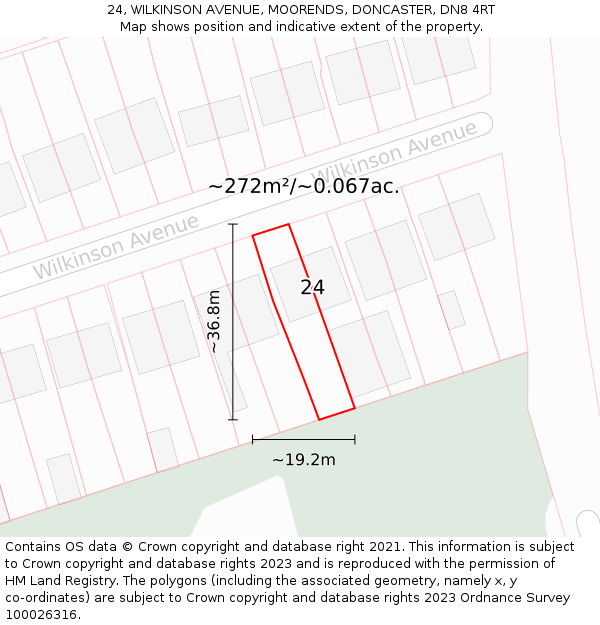 24, WILKINSON AVENUE, MOORENDS, DONCASTER, DN8 4RT: Plot and title map