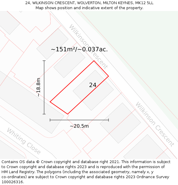 24, WILKINSON CRESCENT, WOLVERTON, MILTON KEYNES, MK12 5LL: Plot and title map