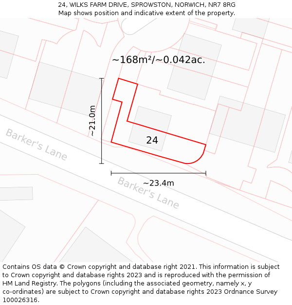 24, WILKS FARM DRIVE, SPROWSTON, NORWICH, NR7 8RG: Plot and title map