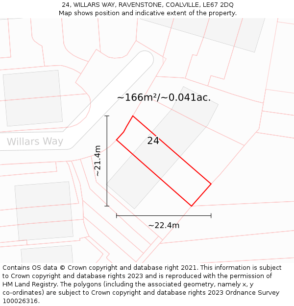 24, WILLARS WAY, RAVENSTONE, COALVILLE, LE67 2DQ: Plot and title map
