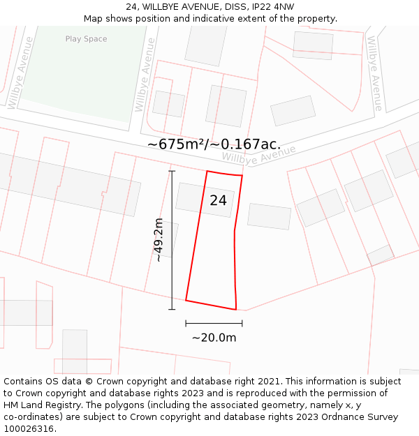 24, WILLBYE AVENUE, DISS, IP22 4NW: Plot and title map