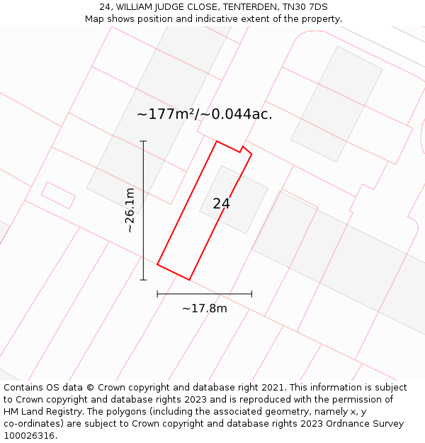24, WILLIAM JUDGE CLOSE, TENTERDEN, TN30 7DS: Plot and title map