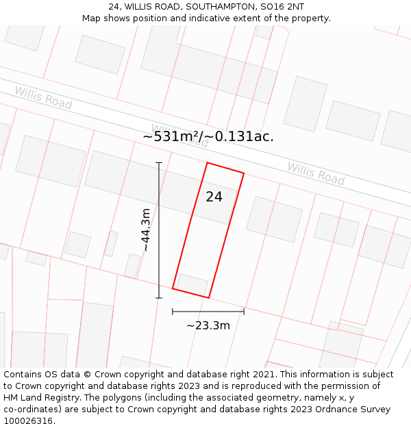 24, WILLIS ROAD, SOUTHAMPTON, SO16 2NT: Plot and title map