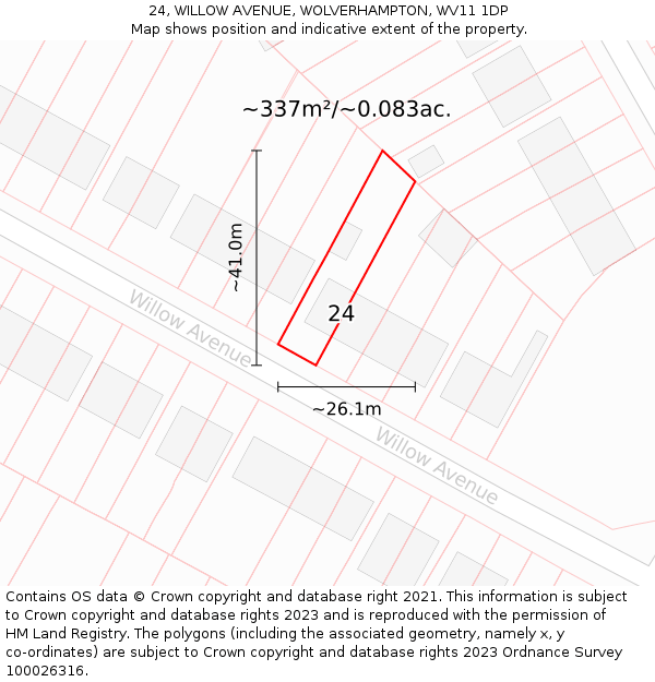 24, WILLOW AVENUE, WOLVERHAMPTON, WV11 1DP: Plot and title map