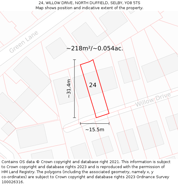 24, WILLOW DRIVE, NORTH DUFFIELD, SELBY, YO8 5TS: Plot and title map