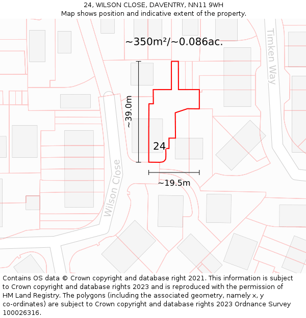 24, WILSON CLOSE, DAVENTRY, NN11 9WH: Plot and title map