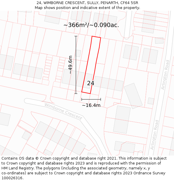 24, WIMBORNE CRESCENT, SULLY, PENARTH, CF64 5SR: Plot and title map