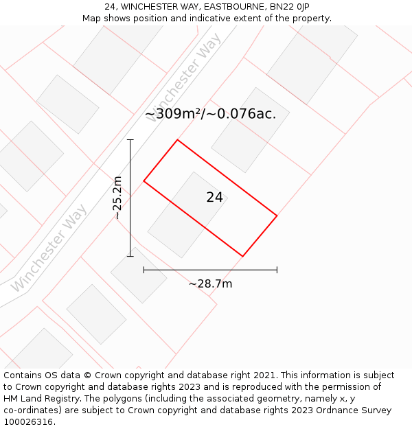 24, WINCHESTER WAY, EASTBOURNE, BN22 0JP: Plot and title map
