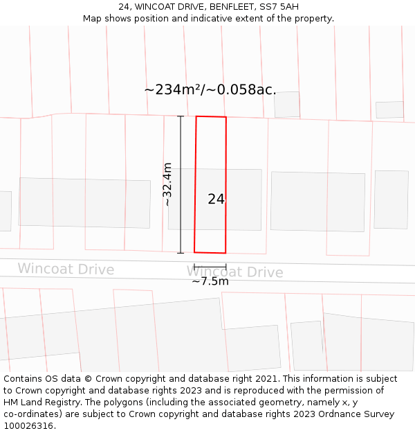 24, WINCOAT DRIVE, BENFLEET, SS7 5AH: Plot and title map