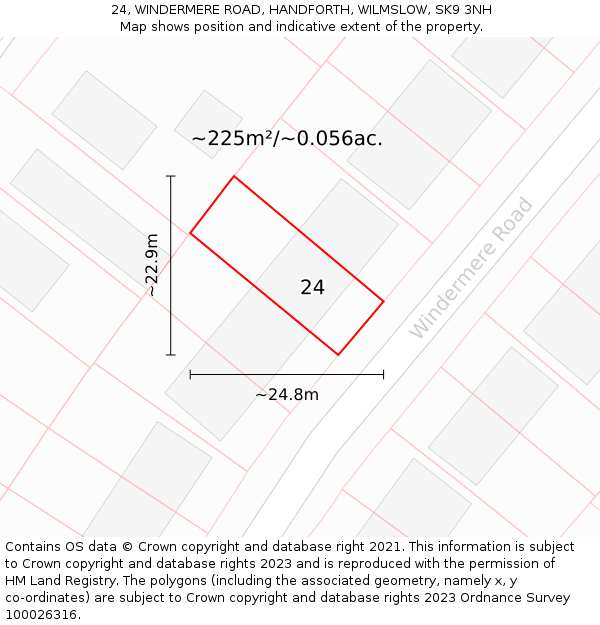 24, WINDERMERE ROAD, HANDFORTH, WILMSLOW, SK9 3NH: Plot and title map