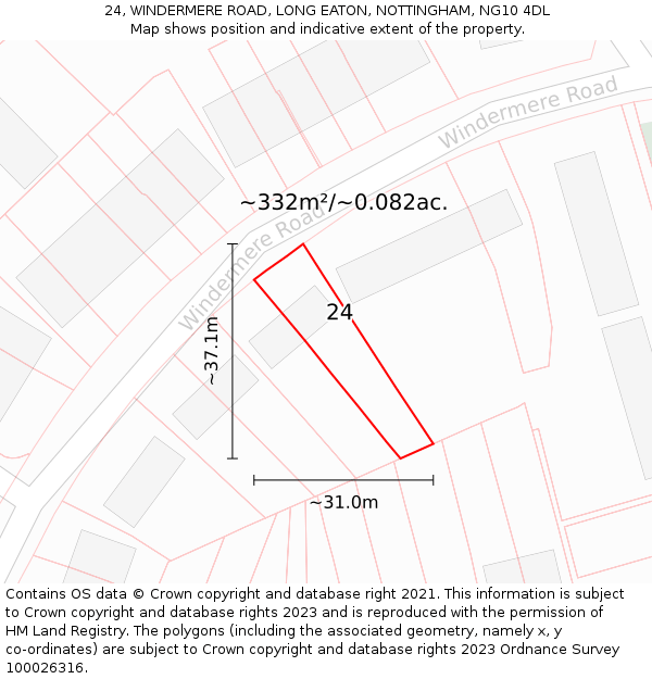 24, WINDERMERE ROAD, LONG EATON, NOTTINGHAM, NG10 4DL: Plot and title map