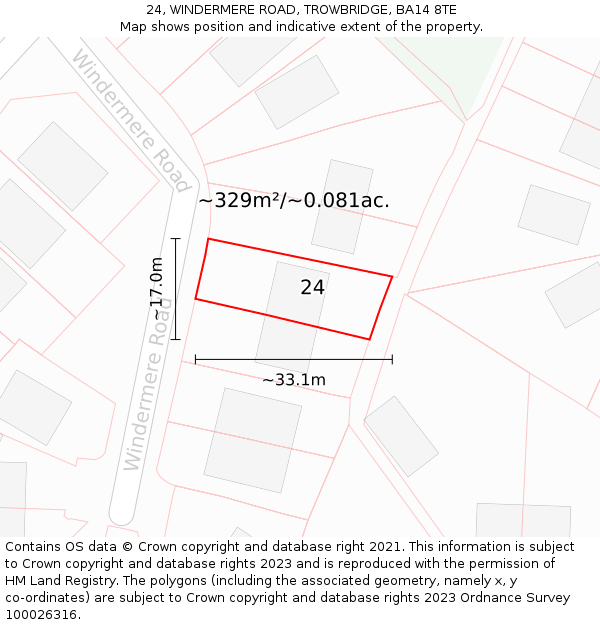 24, WINDERMERE ROAD, TROWBRIDGE, BA14 8TE: Plot and title map