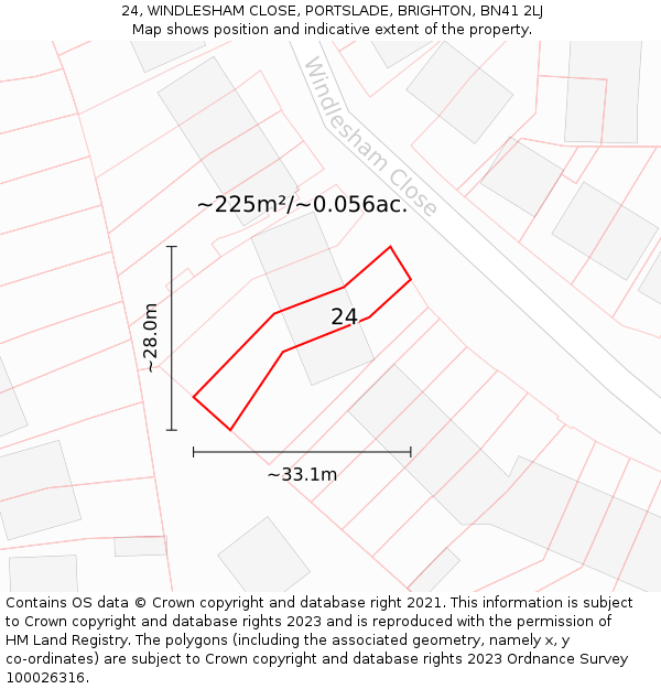 24, WINDLESHAM CLOSE, PORTSLADE, BRIGHTON, BN41 2LJ: Plot and title map