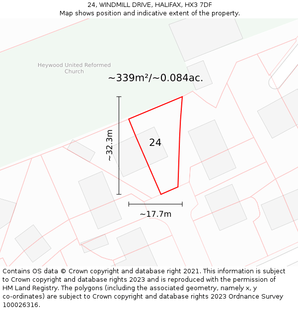 24, WINDMILL DRIVE, HALIFAX, HX3 7DF: Plot and title map
