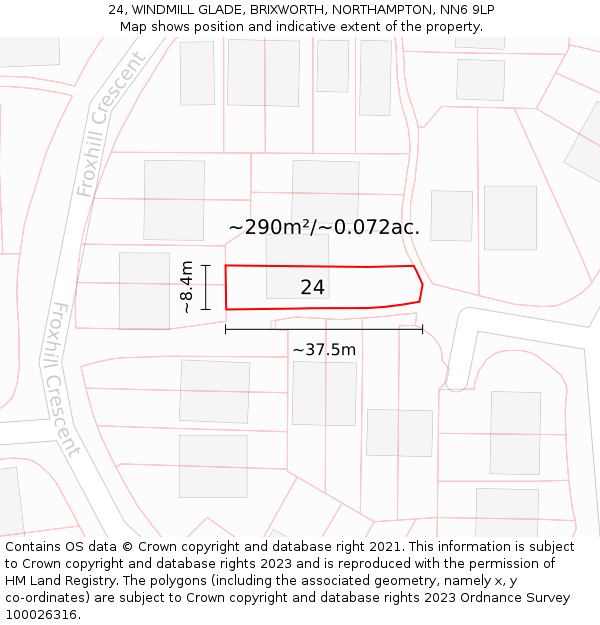 24, WINDMILL GLADE, BRIXWORTH, NORTHAMPTON, NN6 9LP: Plot and title map