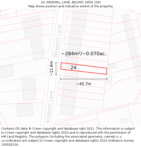 24, WINDMILL LANE, BELPER, DE56 1GN: Plot and title map