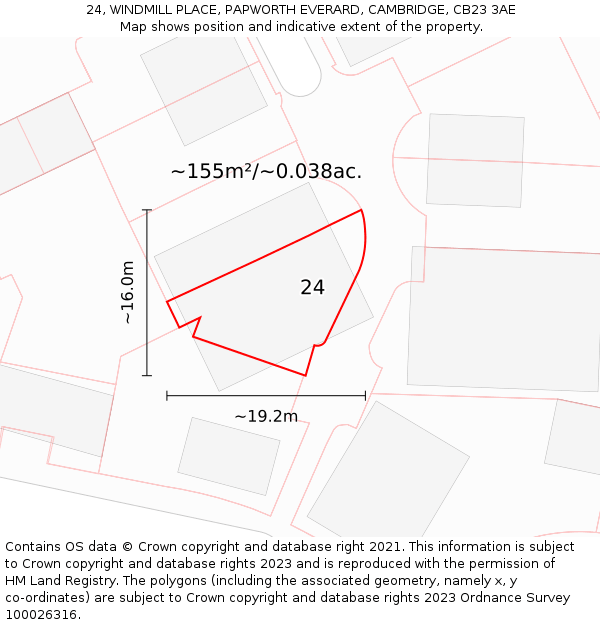 24, WINDMILL PLACE, PAPWORTH EVERARD, CAMBRIDGE, CB23 3AE: Plot and title map