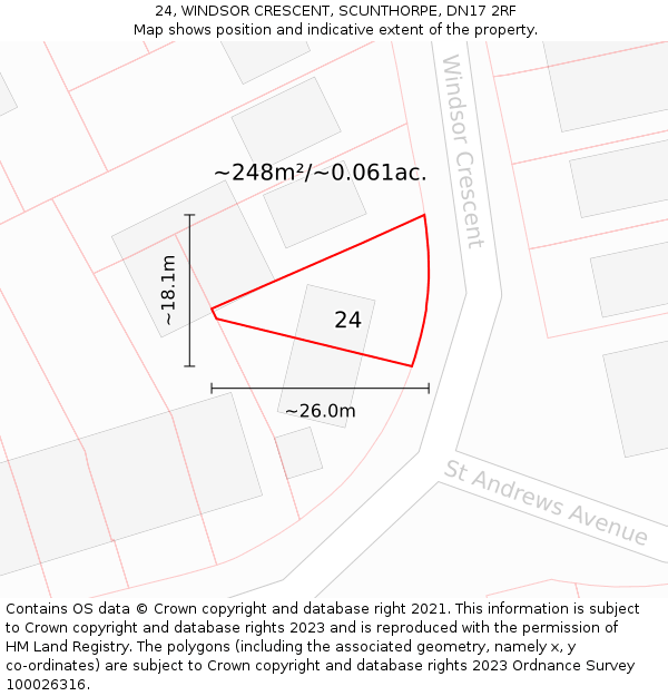 24, WINDSOR CRESCENT, SCUNTHORPE, DN17 2RF: Plot and title map