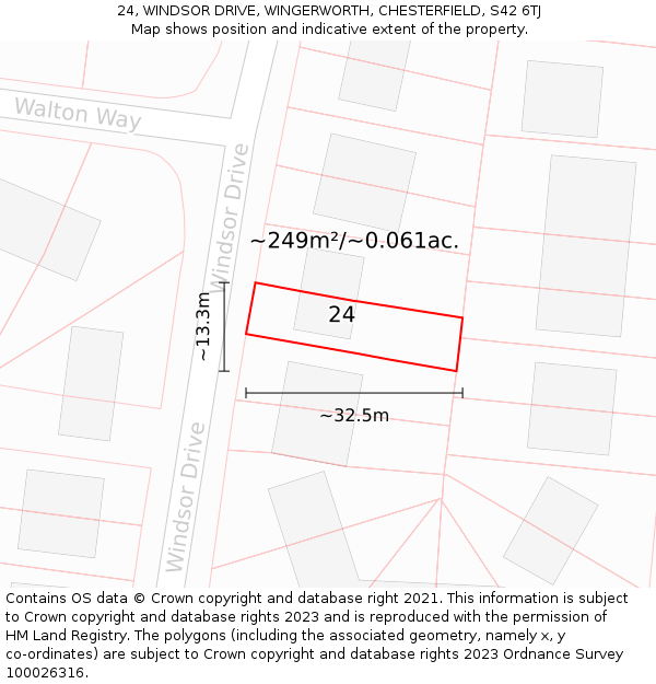 24, WINDSOR DRIVE, WINGERWORTH, CHESTERFIELD, S42 6TJ: Plot and title map