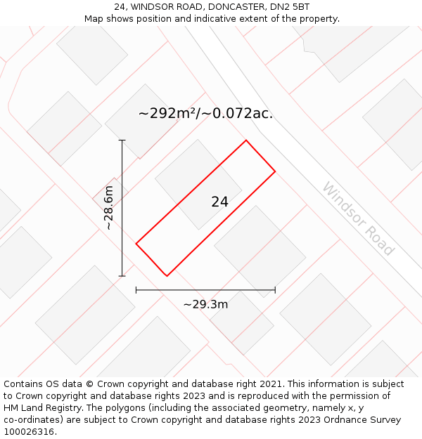 24, WINDSOR ROAD, DONCASTER, DN2 5BT: Plot and title map