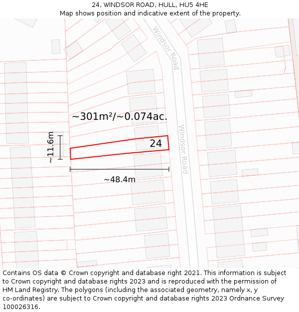 24, WINDSOR ROAD, HULL, HU5 4HE: Plot and title map