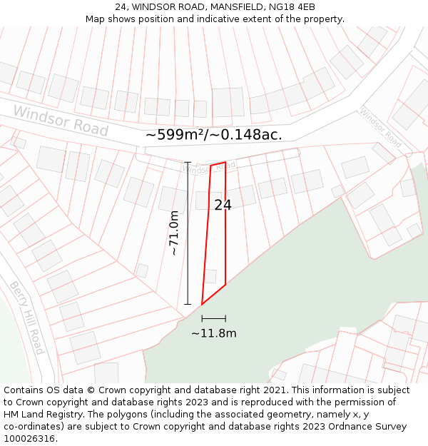 24, WINDSOR ROAD, MANSFIELD, NG18 4EB: Plot and title map