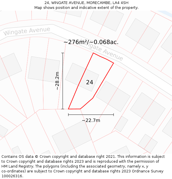 24, WINGATE AVENUE, MORECAMBE, LA4 4SH: Plot and title map