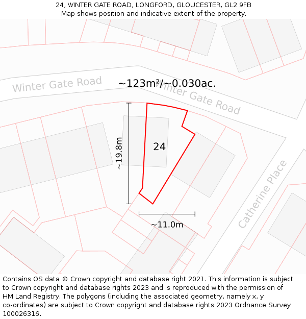 24, WINTER GATE ROAD, LONGFORD, GLOUCESTER, GL2 9FB: Plot and title map