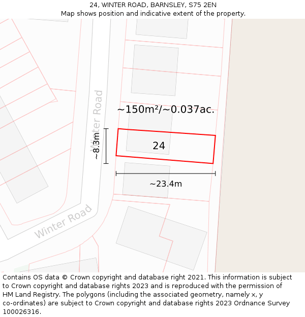 24, WINTER ROAD, BARNSLEY, S75 2EN: Plot and title map