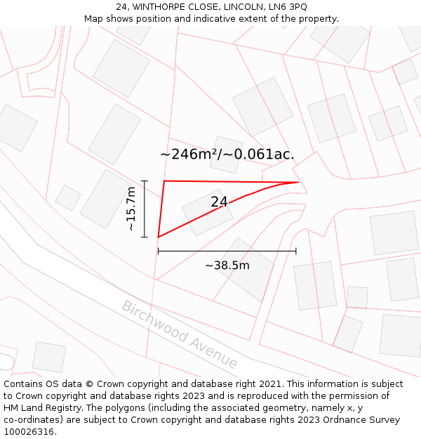 24, WINTHORPE CLOSE, LINCOLN, LN6 3PQ: Plot and title map