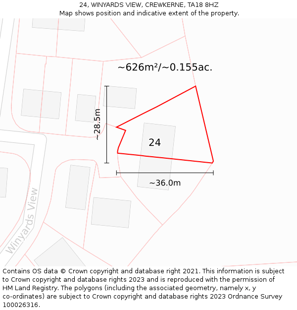 24, WINYARDS VIEW, CREWKERNE, TA18 8HZ: Plot and title map