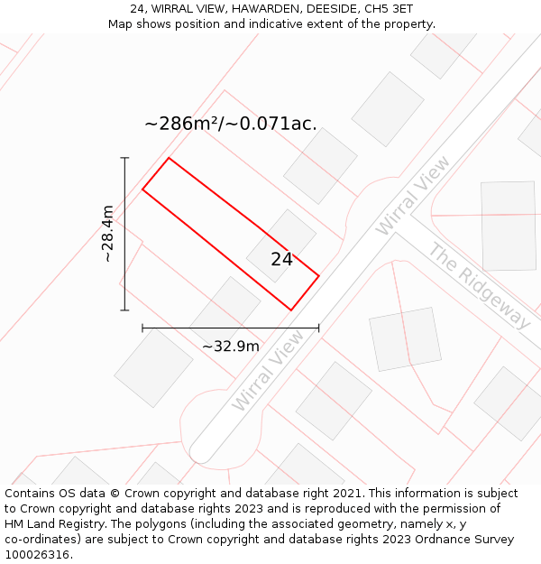 24, WIRRAL VIEW, HAWARDEN, DEESIDE, CH5 3ET: Plot and title map
