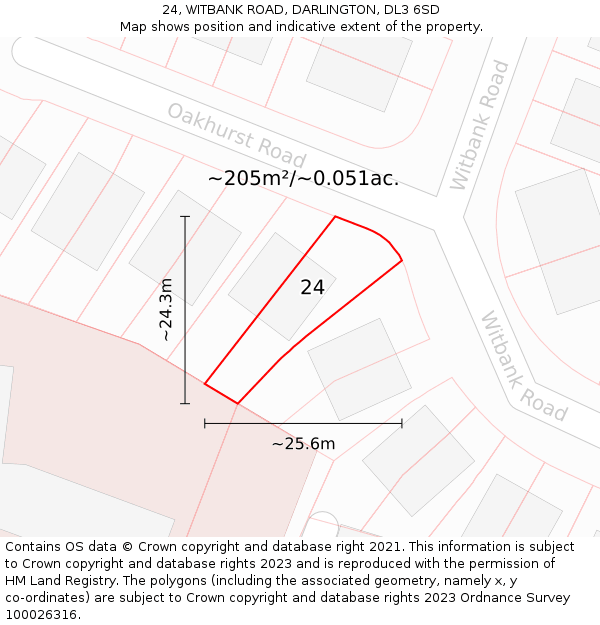 24, WITBANK ROAD, DARLINGTON, DL3 6SD: Plot and title map