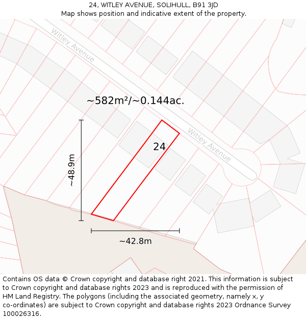 24, WITLEY AVENUE, SOLIHULL, B91 3JD: Plot and title map