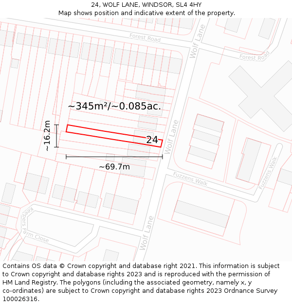 24, WOLF LANE, WINDSOR, SL4 4HY: Plot and title map