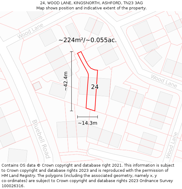 24, WOOD LANE, KINGSNORTH, ASHFORD, TN23 3AG: Plot and title map