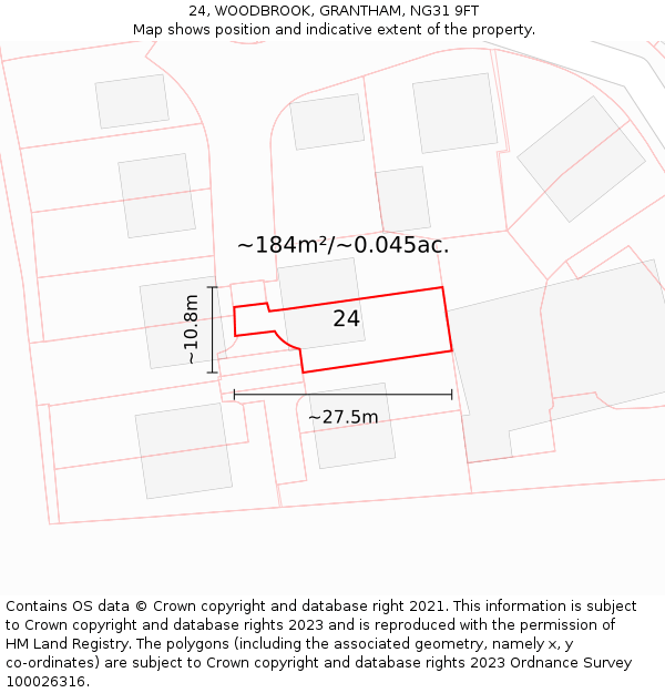 24, WOODBROOK, GRANTHAM, NG31 9FT: Plot and title map